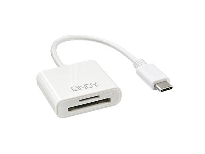 LINDY 43185 USB 3.1 type C SD-kaartlezer, wit, USB 3.1 type C SD/microSD-kaartlezer