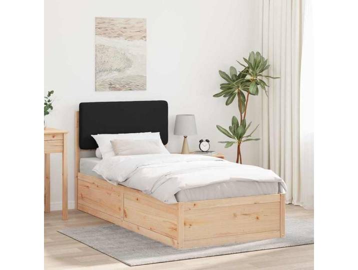 Black Upholstered Platform Bed Frame with Headboard Solid Pine Wood 90 x 200 cm Single Size