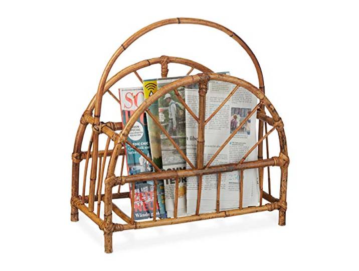 Relaxdays Zeitungsständer Rattan, runde Zeitungsablage, natur