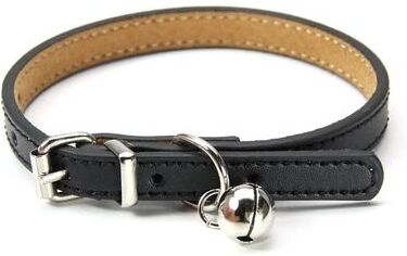 Uplifted Finds Soft Genuine Leather Cat Collar With Bell And Adjustable Buckle black xs