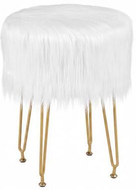 Costway Faux Fur Vanity Stool Chair with Metal Legs for Bedroom and Living Room-White