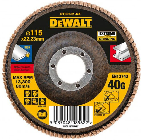 DeWALT DT30601-QZ Disque a Lamelle K40 Plat, Gris, 115 mm