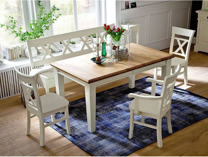 Casamia Essgruppe Essgruppe Padua Truhenbank Esstisch Armlehner Esszimmer-Stühle massiv