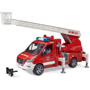 bruder 02673 MB Sprinter Feuerwehr, mit Wasserspritzfunktion, Licht und Sound, 1:16
