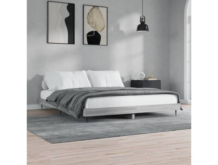 RJPLMFV Bettgestell, Grau, 160 x 200 cm, Holz Ohne Matratze, Füße aus Metall, inkl. Latten, Design Lattenrost