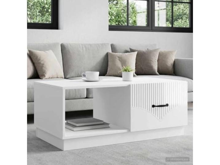 pokgdf CouchTisch Hochglanz Weiß 90x50x37 cm Holzwerkstoff mit Pendeltüren 90°-Pendeltüren, schwarze Bargriffe, viel Stauraum, robuste Konstruktion, vielseitig einsetzbar