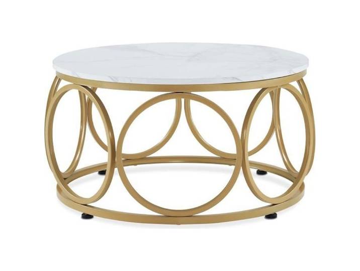 M MCombo table basse ronde bois table basse moderne marbre or blanc structure métal pour salon diamètre 80cm 2102