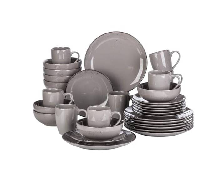 vancasso Tafelservice Set für 8 personen, Navia Geschirrset aus Steingut, 32 teilig Kombiservice mit Speiseteller, Salatteller, Schüsseln und tassen, Vintage Aussehen, Natur Design