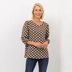 KIM & CO. Bluse, 3/4-Arm Struktur-Popeline Rundhalsausschnitt figurumspielend
