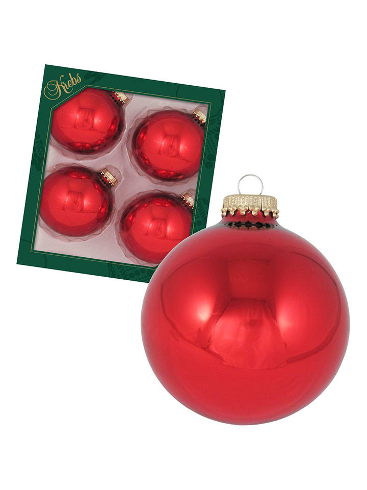 Krebs Glas Lauscha Christbaumkugeln in Rot - 4 Stück - onesize