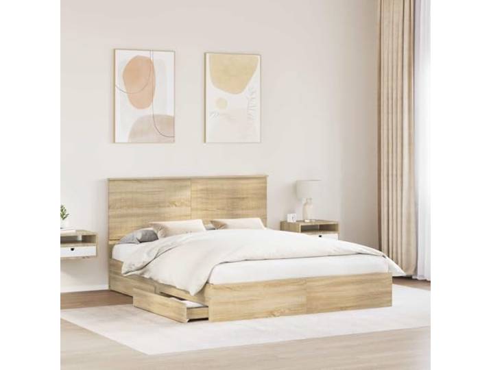 KTHLBRH Boxspringbett Eiche Sonoma 160 x 200 cm Technisches Holz, integrierte Schubladen, modernes Design, einfache Montage