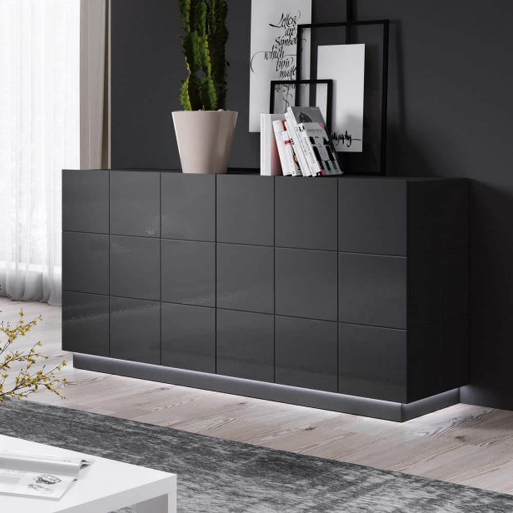 MSO Buffet design gris brillant led blanc 138cm Gris 45x80x138cm