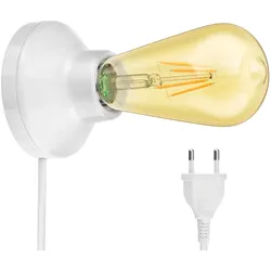 ledscom.de E27 Porzellan Lampen-Fassung Elektra, rund mit Stecker und Schalter, weiß, inkl. E27 Lampe Vintage Retro gold 3,83W extra-warm-weiß 489lm