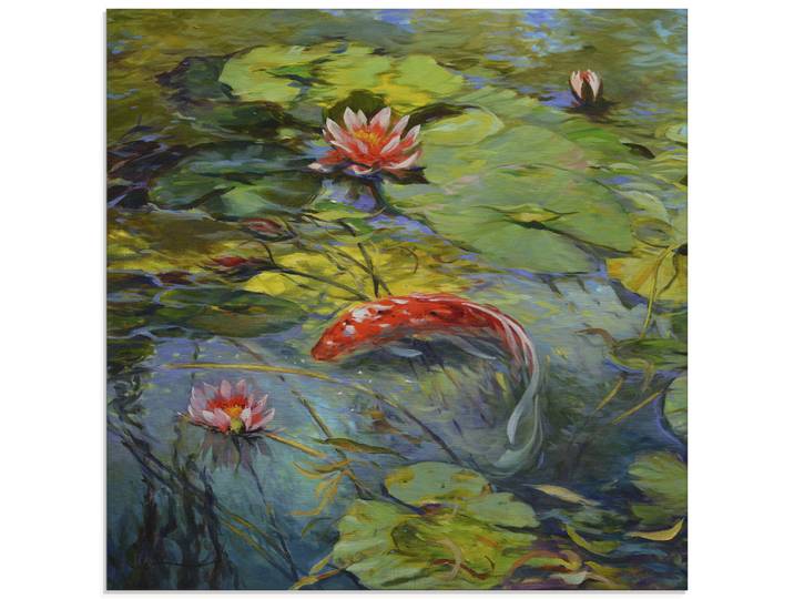 Glasbild ARTLAND Roter Koi , grün (farbe bild(er): grün), B:40cm H:40cm, Bilder, Glasbild, in verschiedenen Grössen