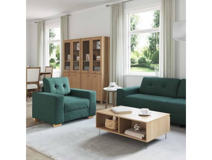 pokgdf Sofa 3 STK. Dunkelgrün Leinenmischgewebe 3-Sitzer, 2-Sitzer, Sessel, Metall- und Sperrholzgestell, Modernes Design, Wohnzimmer
