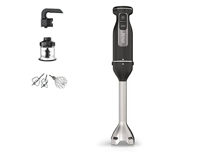 Ninja Foodi 3-in-1 Stabmixer, Handmixer & Zerkleinerer, Stufenweise Anlauf, 2 Misch- und 5 Rührgeschwindigkeiten zum Zerkleinern, Mischen, Kneten und mehr, spülmaschinenfest, 850W, Schwarz CI100EU