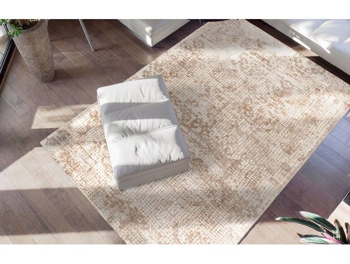 Teppich PADIRO Puerto 225 , beige (beige, creme), B:200cm H:10mm L:290cm, Viskose, Teppiche, Teppich, Kurzflor, Viskose, Wohnzimmer, weicher Handweb, Vintage Optik