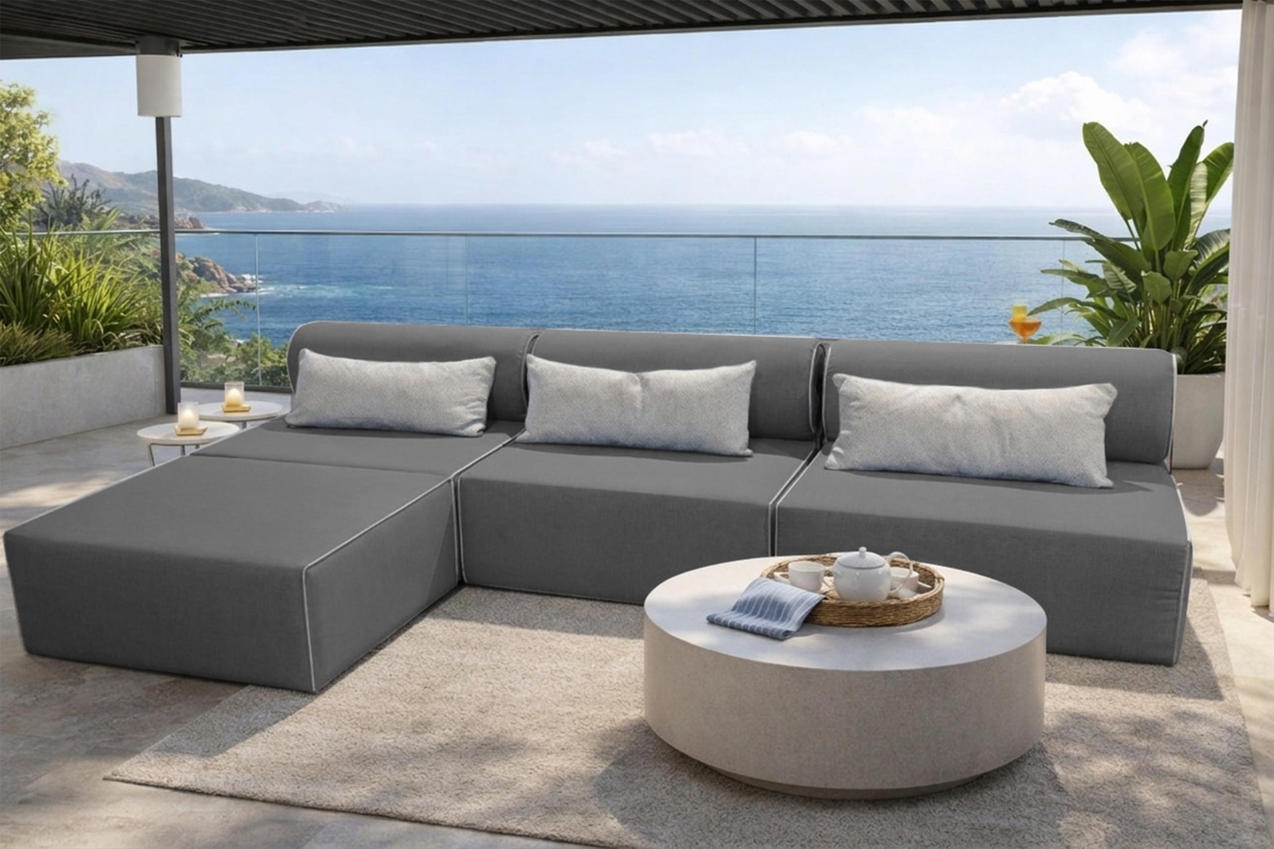 TRADA Gartensofa lounge set Bali M Dunkel Grau Wasserabweisend Stoff Modern Design Ecksofa