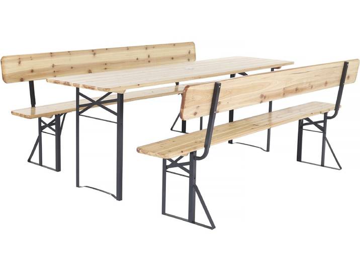 Salon de jardin set brasserie en bois avec dossier Lisbonne - 220 cm - Marron