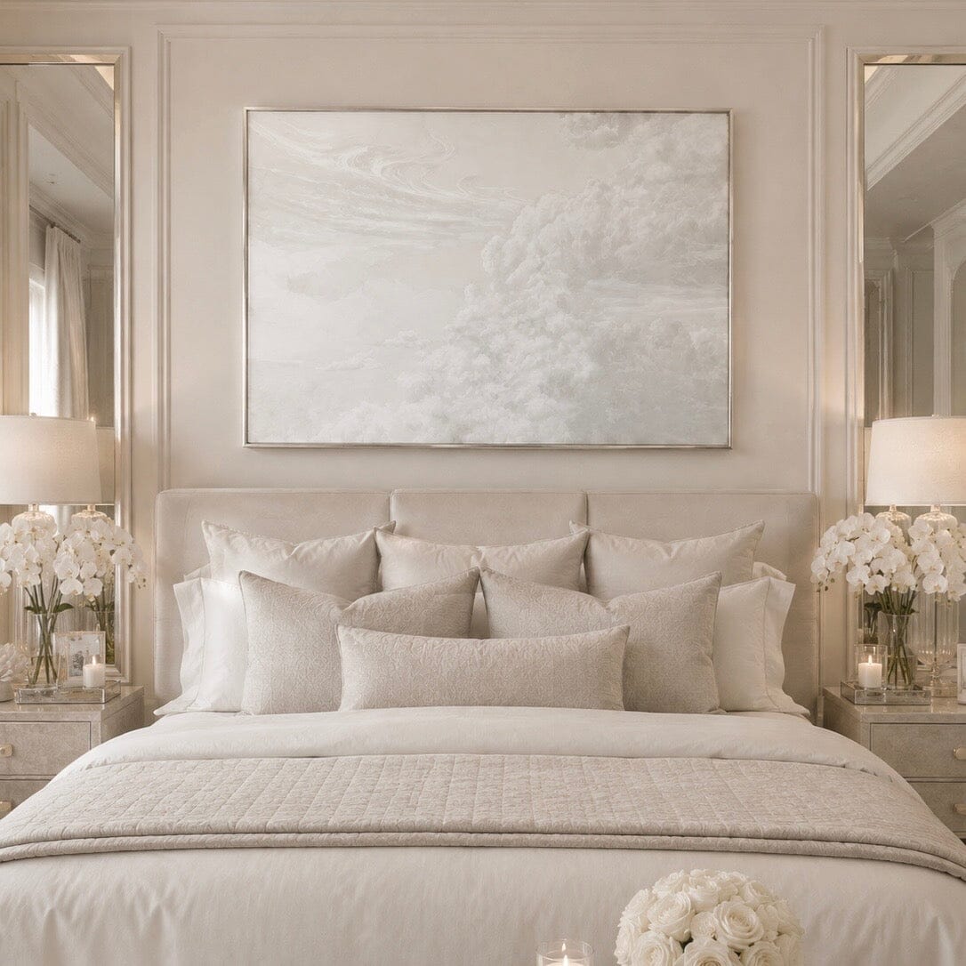 Dream Neutral Cloud Canvas Wall Art with Washed Wood Frame