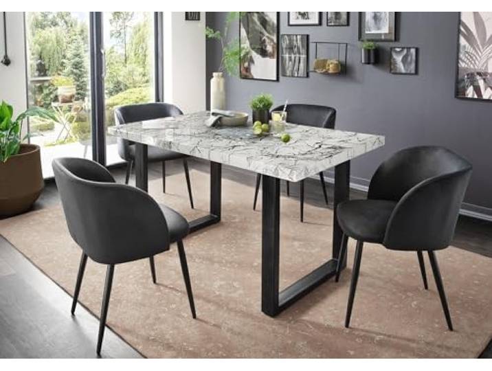 möbelando Esstisch >9230-19< in Marmor weiß, MDF - 180x75x90cm (BxHxT)