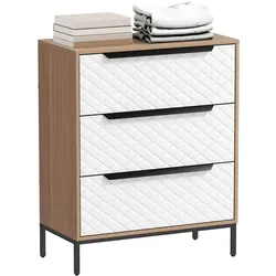 HOMCOM Kommode 3 Stoffschubladen Aluminiumgriffen Holz-Effekt-Oberfläche Naturholz-Finish