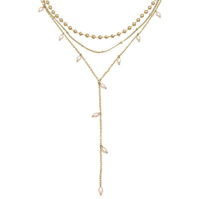 Silberkette ELLI "Halskette Y-Kette Layer Kugel Perlen Design Silberfarben 3er Set" Gr. 42, gold, Halsketten, Damen, Messing, Silberkette