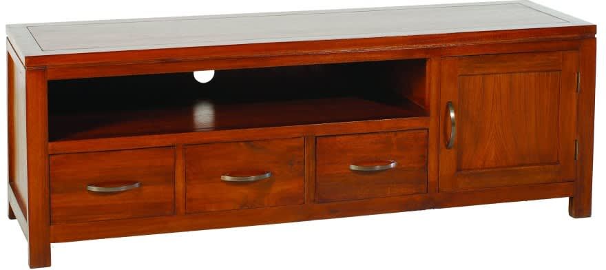 MACABANE Meuble tv bas 3 tiroirs en mindi Marron 140x50x40cm