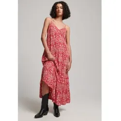 Superdry für Damen. W8011294A Langes rotes trägerloses Kleid (L), Lässig, Viskose, Ärmellos / Hosenträger