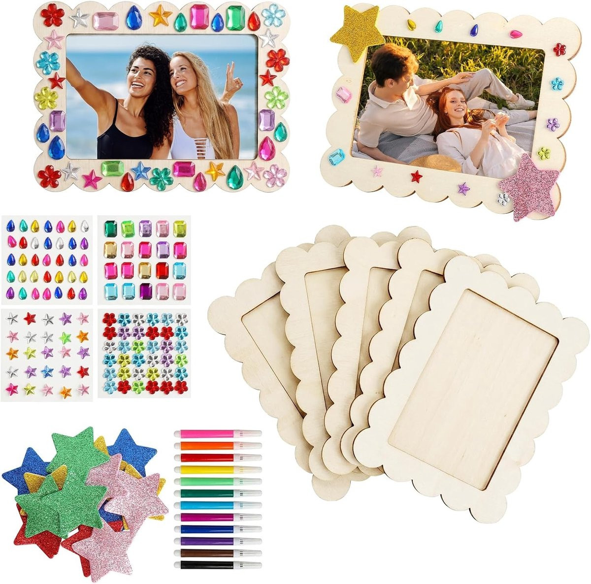 Set van 10 houten fotolijsten voor schilderen en knutselen met kinderen