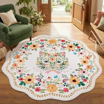 Garvee Scalloped Floral Cat Area Rug