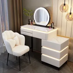 LED-Schminktisch im Marmordesign / 100 cm, weißes Möbelset
