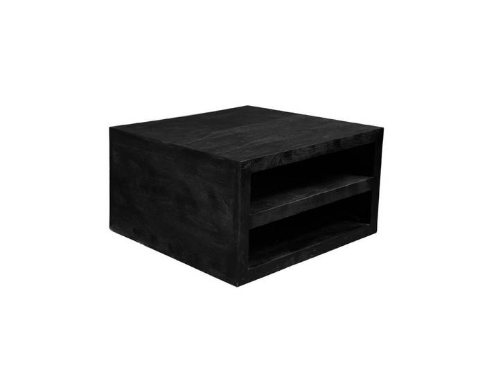 Villa Möbel Couchtisch Leuven (Packung, 1-St., 1 St. Couchtisch), aus massivem Mangoholz Schwarz quadratisch mit 2 Ablagefächern