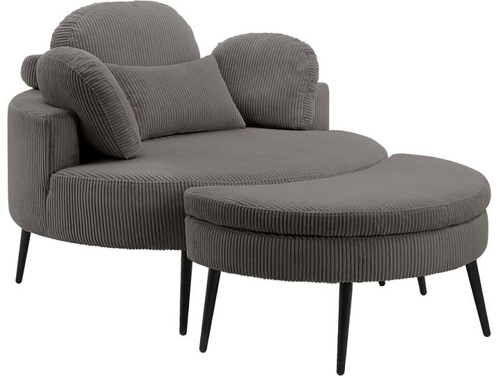 Loveseat GOODPRODUCT Riko Sessel, B: 110 cm, Sitzhöhe: 44 cm , grau (dunkelgrau), B:110cm H:84cm T:110cm, 100%PES, Sessel, Loveseat, XXL- Sessel, mit Stauraumhocker, Rückenstütze & 4 Zierkissen