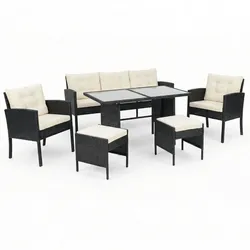 Swing&Harmonie Sydney Polyrattan Sitzgruppe Esstisch Lounge Sitzgarnitur Essgruppe Gartenmöbel Set - schwarz