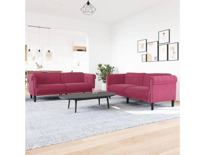 HEFZGDB Weinrote Samt Sofagarnitur 2-TLG. mit weichem Stoff und bequemer Polsterung für stilvolles Wohnzimmer Design, stabile Beine und hohe Stabilität, samtig weiches Sitzerlebnis,