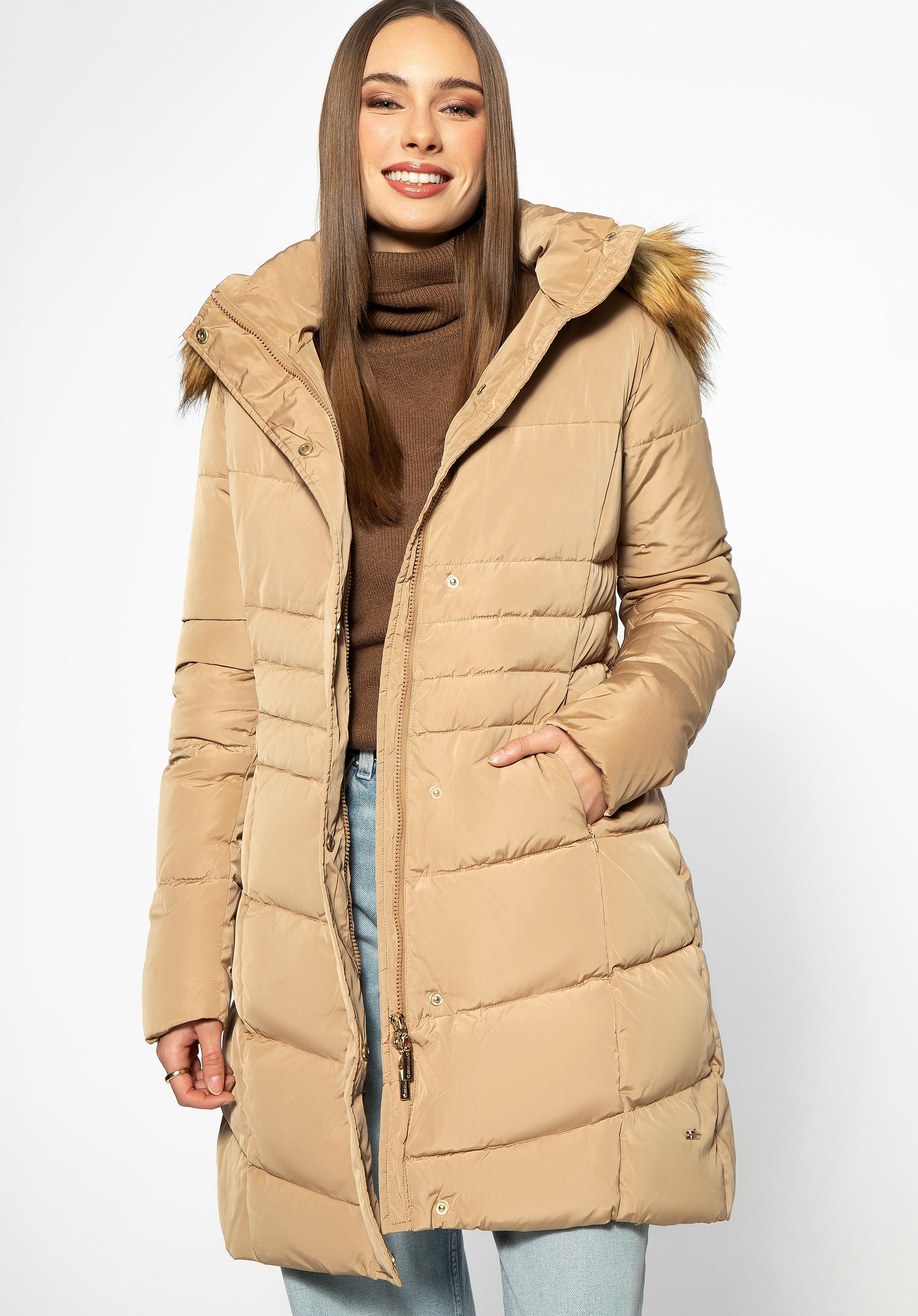Wittchen Dames Gewatteerde Donsjas met Capuchon, Goudkleurig Polyester