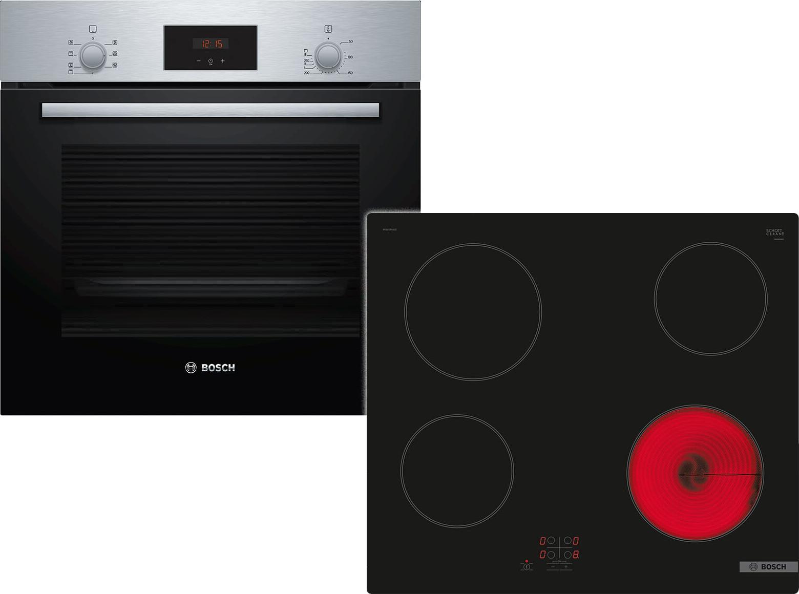 Bosch HBD231BR61 (HBF133BR0+PKE61RAA2E), Halogen, 4 Zone(n), Glaskeramik, Schwarz, 4 Zone(n), Rund