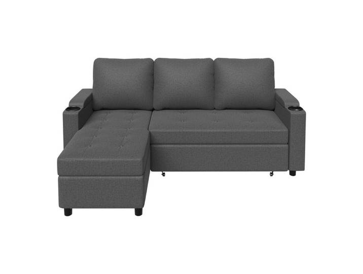 HOMALL Canape d'angle convertible 3 places velours cotele gris - Reversible coffre rangement structure metal couchage 180cm
