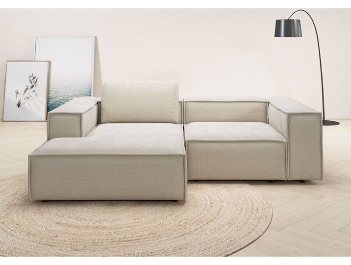 Ecksofa, Flachgewebe, Beige, 246×171 cm, Kompakte L-Form, Modern, Places of Style