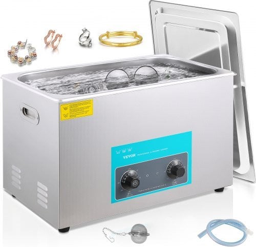 VEVOR Ultrasone reiniger 33 liter, roestvrijstalen reinigingsmachine met verwarming en timer, zilver