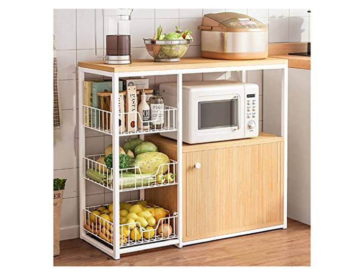 BOKNI Küchen-Organizer-Regal, 3-stufiges Allzweck-Aufbewahrungsregal, Mikrowellenständer, freistehender Kaffeeständer, Organizer-Regal aus Stahl (Farbe: Weiß, Größe: A)