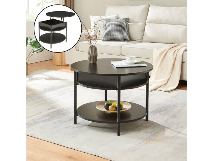 Table basse 'Kandas' avec plateau élévateur rond 70 x 49 cm piètement acier noir