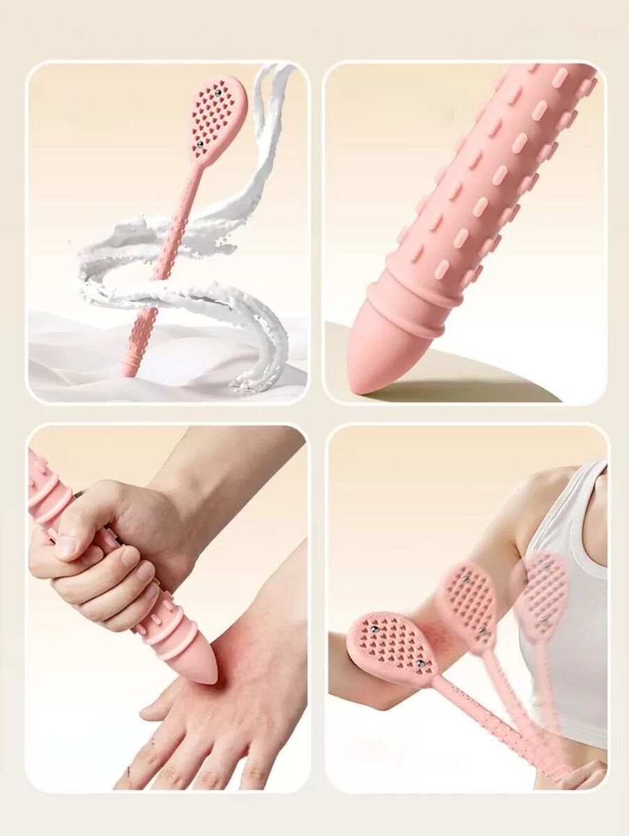 INF Silicone Meridian Patting Board - Double-Sided Soft Silicone Massage Paddle with Acupressure Point Stick, 37cm Reach Rose