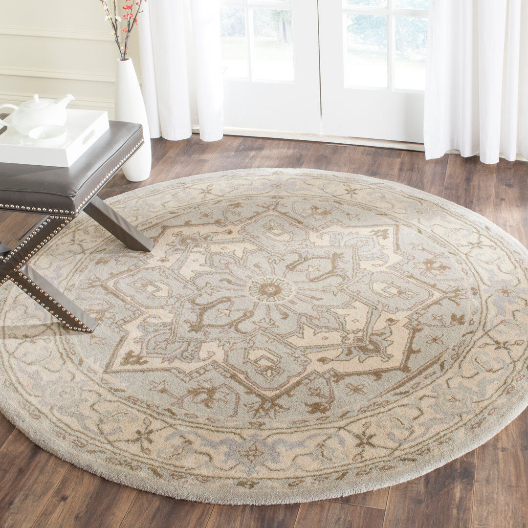 Rosalind Wheeler Oriental Wool Hand Tufted Area Rug Beige / Grey Round 183 cm