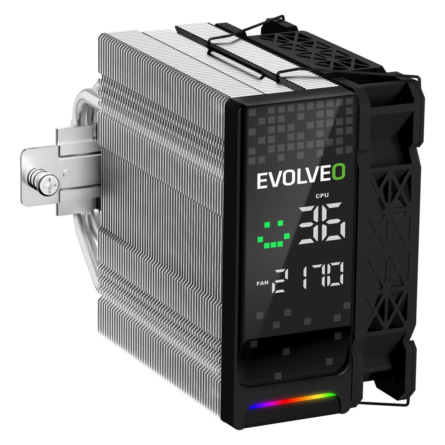 Evolveo QuietCool7, CPU chladič s digitálním displejem, 6x heatpipe, černý (QUIETCOOL7-BK)