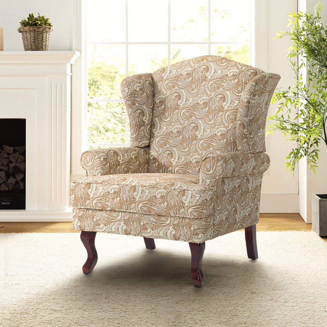 Pia Ricco Dokun Berio 79 Cm Wide Linen Wingback Chair Paisley Sand Linen 109.47cm H X 79.25cm W X 81.28cm D