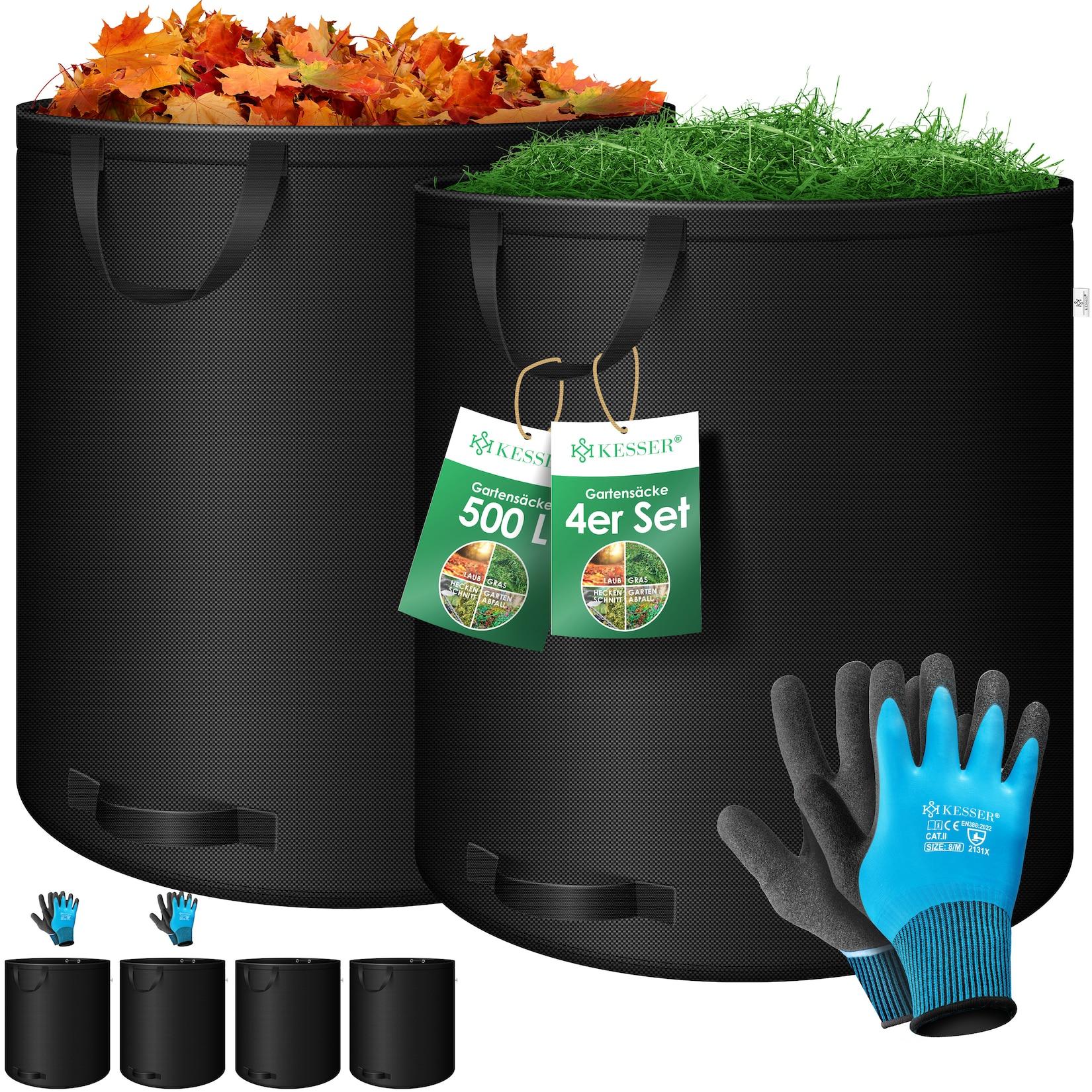 KESSER® Gartensack Set Laubsack Gartenabfallsack inkl. Handschuhe - Selbststehend 4 Griffe Stabil Robust & Faltbar - Laubsäcke Rasenschnitt Gartensäcke für Gartenabfälle Grünschnitt