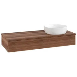 Villeroy und Boch Antao Waschtisch-Unterschrank L12112HM mit Beleuchtung mit Struktur,120x19x50cm, Waschbeckenplattenfarbe warm walnut, warm walnut