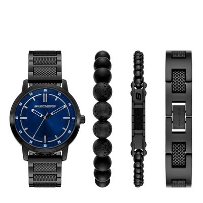Quarzuhr SKECHERS "Textured Bracelet Set", blau (schwarz), Armbanduhren, Herren, Quarzuhr, Armbanduhr, Ideal auch als Geschenk, analog